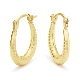 9ct Yellow Gold Oval Textured Hoop Earrings