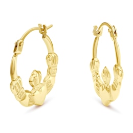 9ct Yellow Gold Claddagh Hoop Earrings