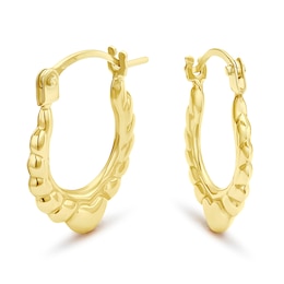 9ct Yellow Gold Heart Patterned Hoop Earrings