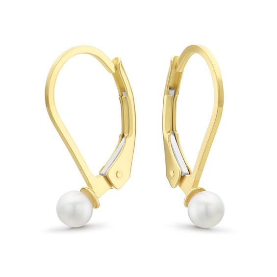 Yellow Gold Plated Sterling Silver Cultured Freshwater Pearl Lever Back Earrings
