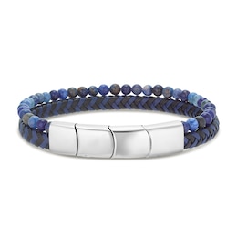 Men's Stainless Steel Sodalite Bead & Braided Leather Bracelet