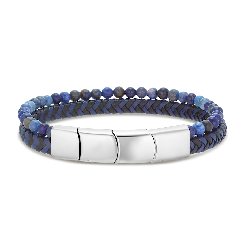 Main Image 1 of Men's Stainless Steel Sodalite Bead & Braided Leather Bracelet