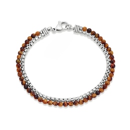 Men's Stainless Steel Tiger's Eye Bead & Chain Bracelet