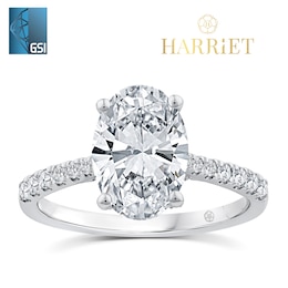 Harriet Platinum Oval Solitaire Stone Set Shoulders 2.50ct Lab Grown Diamond Ring