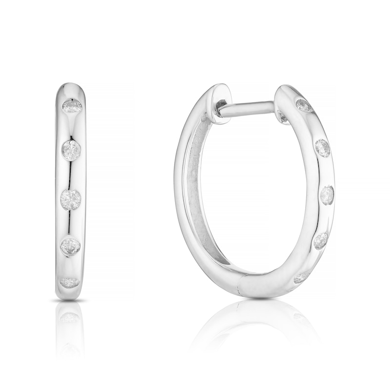 Main Image 1 of 9ct White Gold 0.10ct Diamond Detail Hoop Earrings