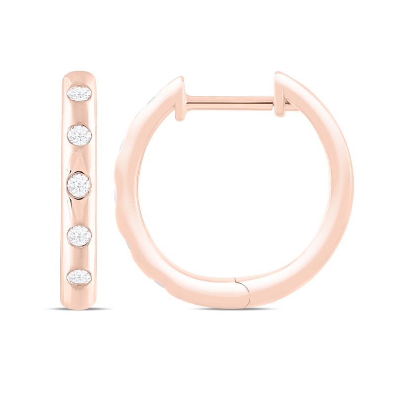 9ct Rose Gold 0.10ct Diamond Detail Hoop Earrings