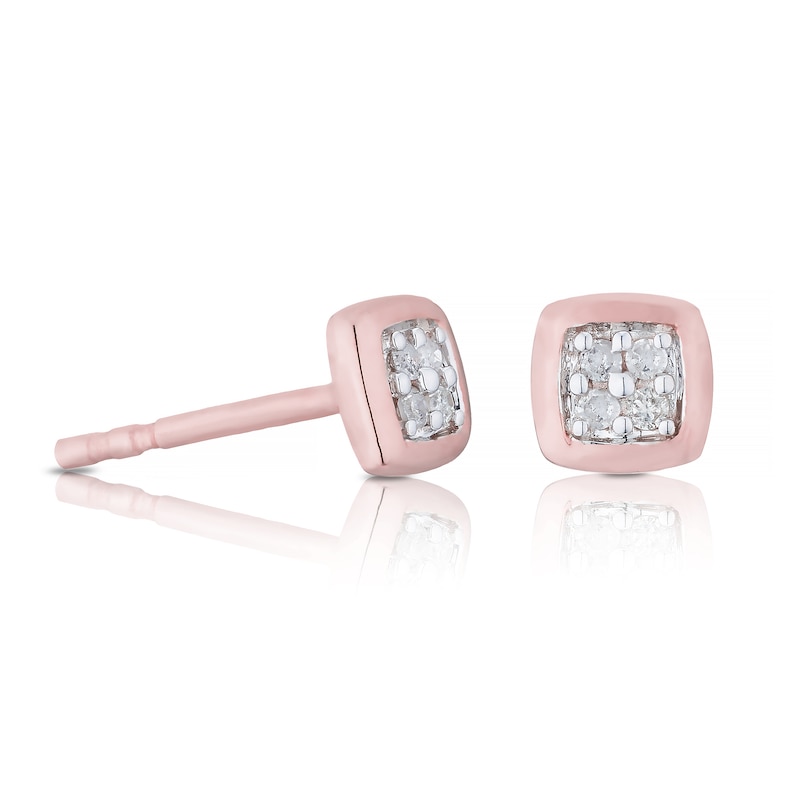 Main Image 1 of 9ct Rose Gold Cushion Shape Diamond Stud Earrings