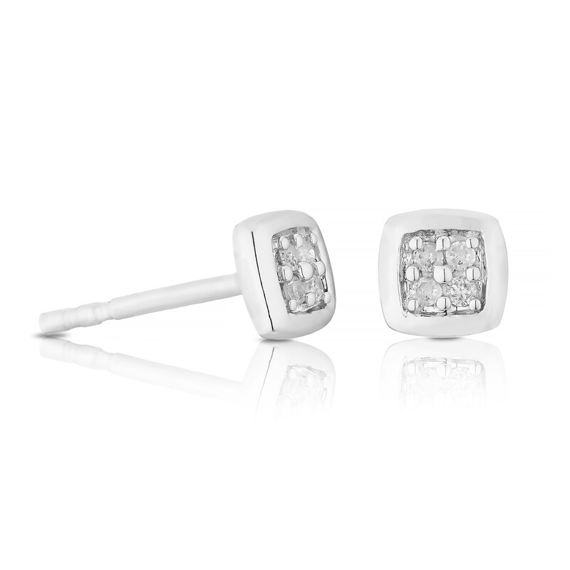 9ct White Gold Cushion Shape Diamond Stud Earrings