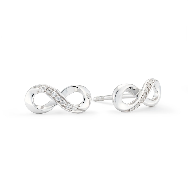 Main Image 1 of 9ct White Gold Infinity Diamond Stud Earrings