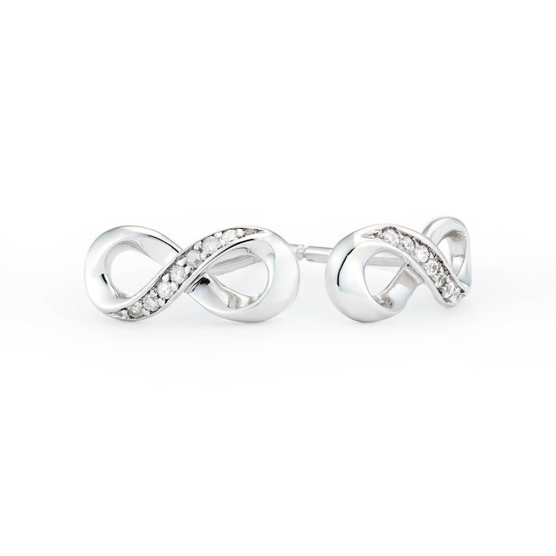Main Image 2 of 9ct White Gold Infinity Diamond Stud Earrings
