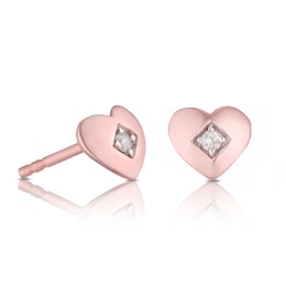 9ct Rose Gold Heart Diamond Stud Earrings