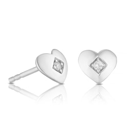 9ct White Gold Heart Diamond Stud Earrings