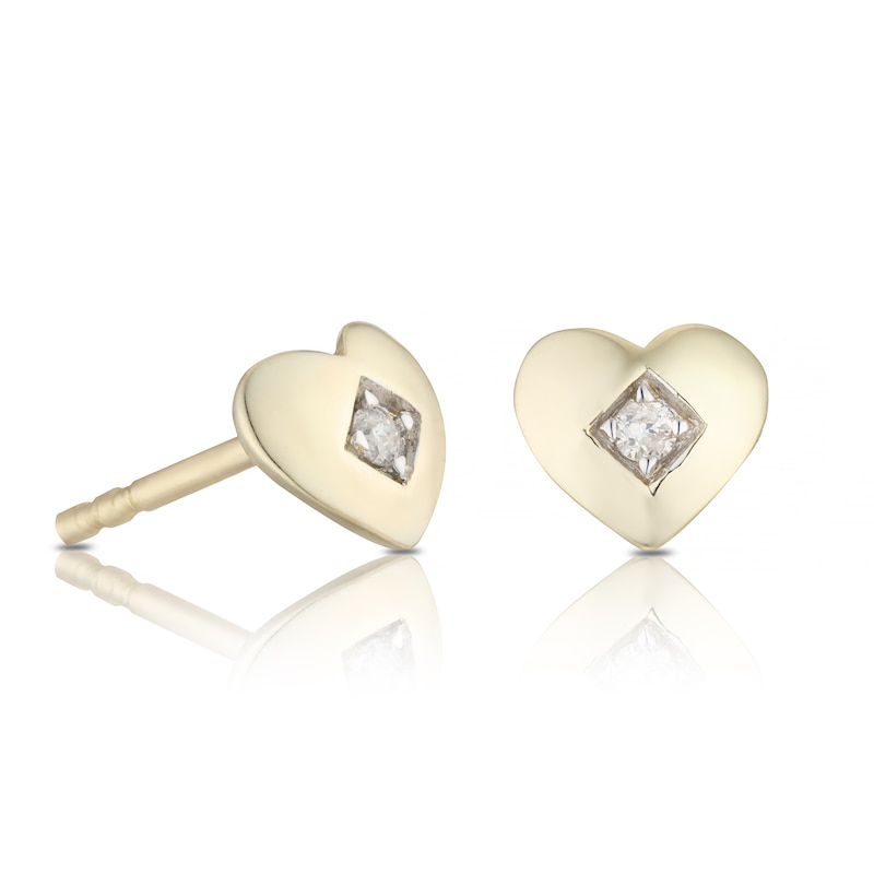 Main Image 1 of 9ct Yellow Gold Heart Diamond Stud Earrings