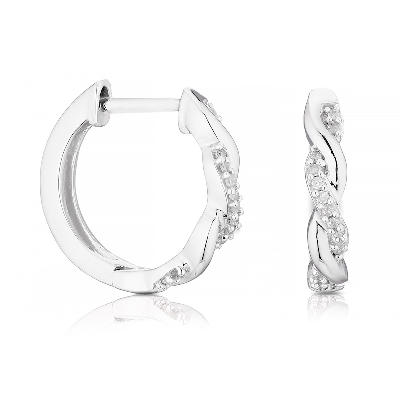 Main Image 1 of Sterling Silver Twisted Diamond Hoop Earrings