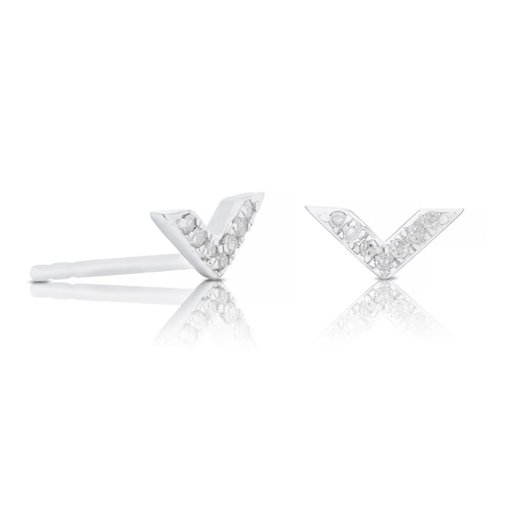 Sterling Silver V-Shape Diamond Stud Earrings