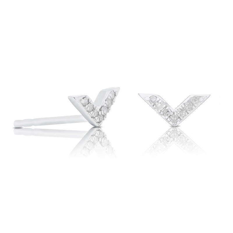 Main Image 1 of Sterling Silver V-Shape Diamond Stud Earrings