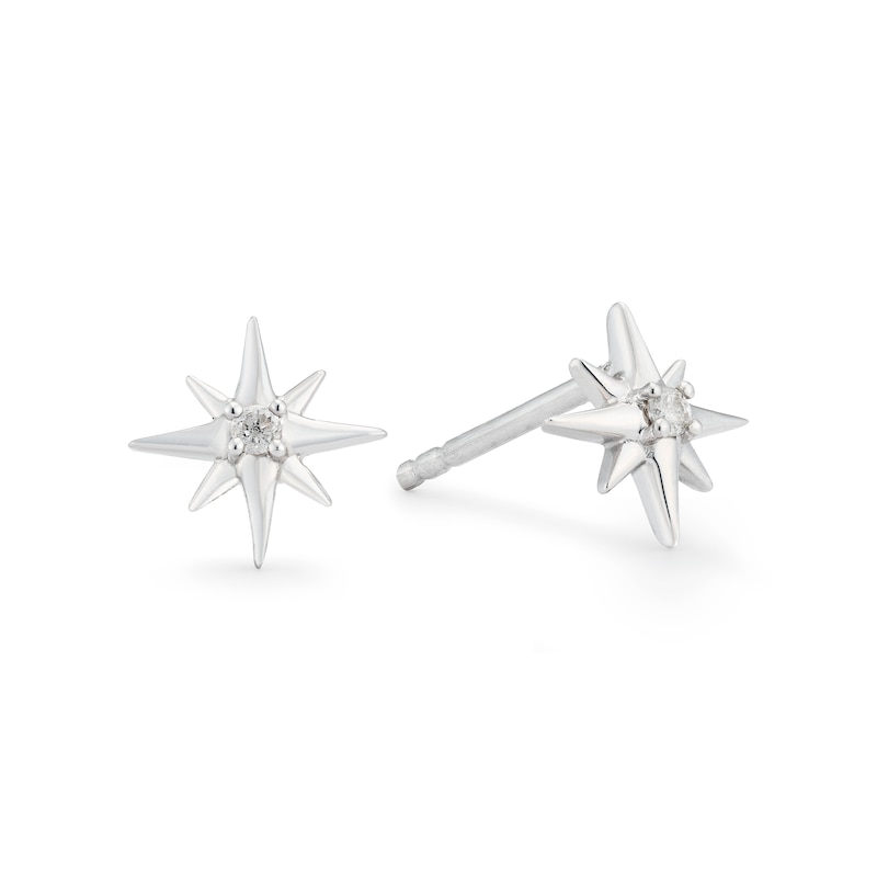 Silver Guiding Star Diamond Stud Earrings