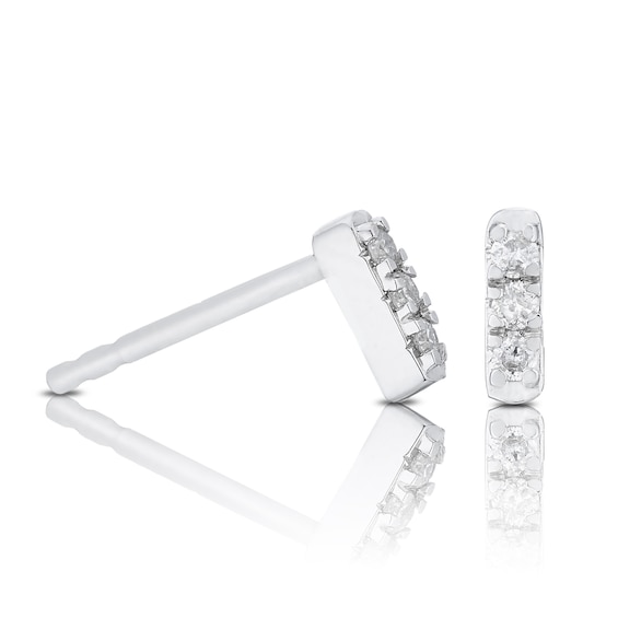 Sterling Silver Bar Diamond Stud Earrings