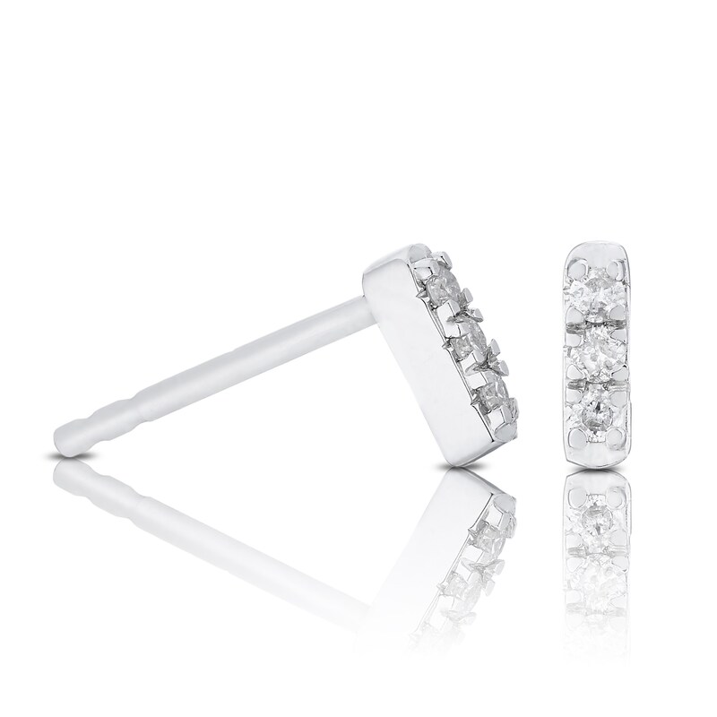 Silver Bar Diamond Stud Earrings