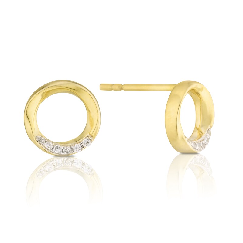 9ct Yellow Gold Circle Diamond Stud Earrings