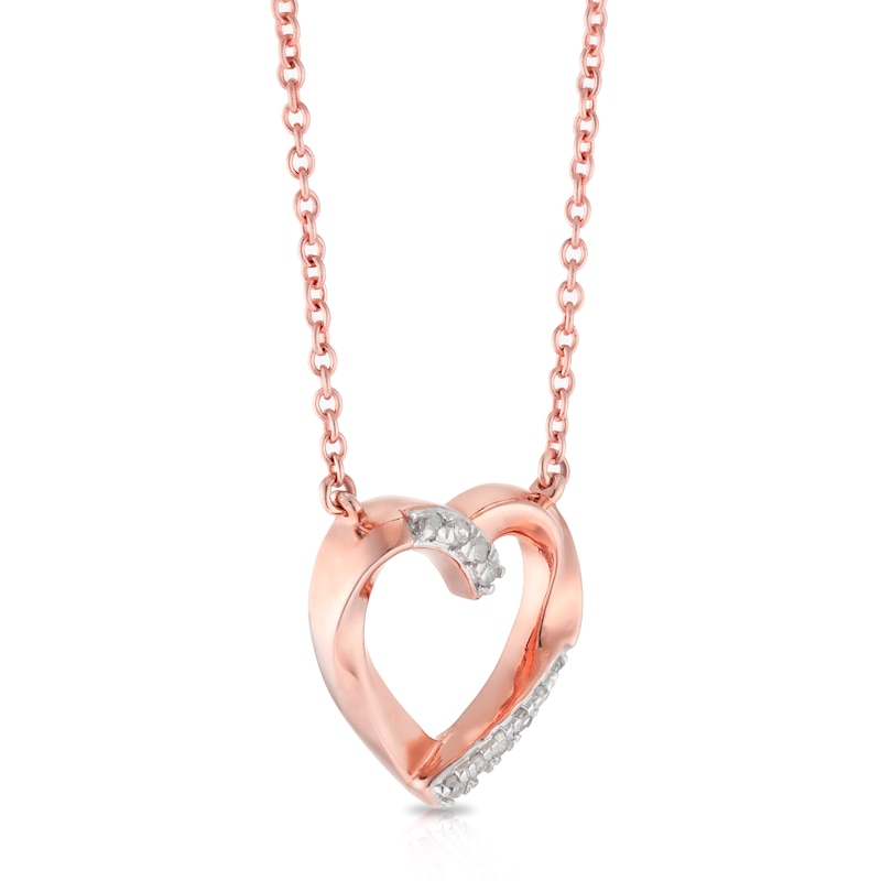 Main Image 2 of 9ct Rose Gold Heart Diamond Pendant