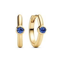 Sif Jakobs Sarzana Uno Creolo Sterling Silver Yellow Gold Plated Blue Cubic Zirconia Hoop Earrings
