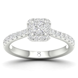 The Diamond Story 18ct White Gold Princess Halo 0.66ct Total Diamond Ring