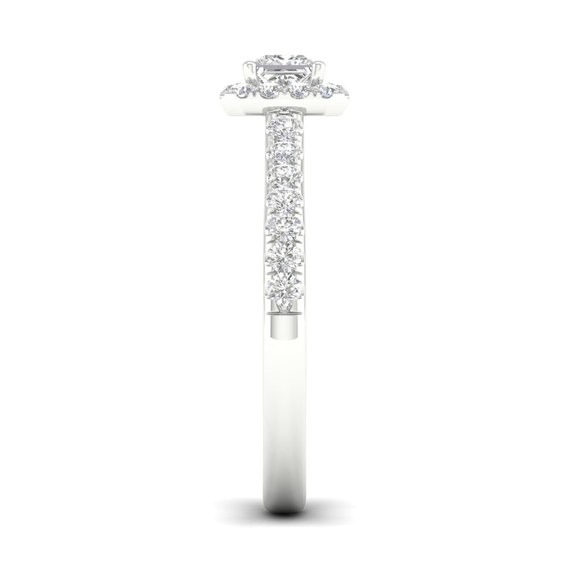 Main Image 2 of The Diamond Story 18ct White Gold Princess Halo 0.66ct Total Diamond Ring