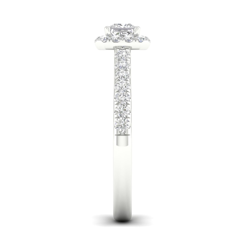 The Diamond Story 18ct White Gold Princess Halo 0.66ct Total Diamond Ring