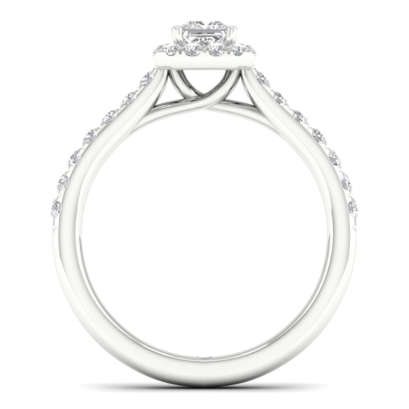 The Diamond Story 18ct White Gold Princess Halo 0.66ct Total Diamond Ring