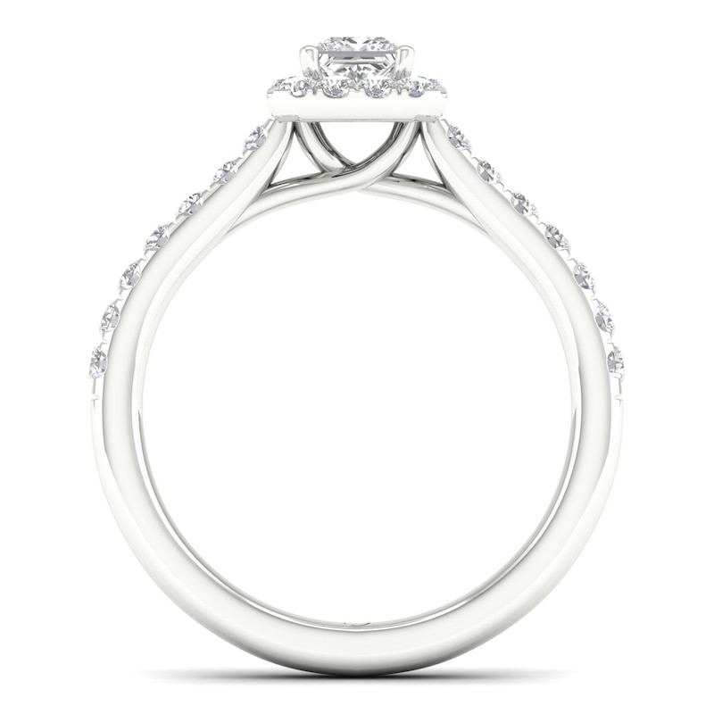 Main Image 3 of The Diamond Story 18ct White Gold Princess Halo 0.66ct Total Diamond Ring