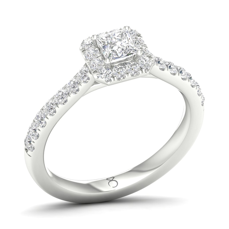 Main Image 4 of The Diamond Story 18ct White Gold Princess Halo 0.66ct Total Diamond Ring