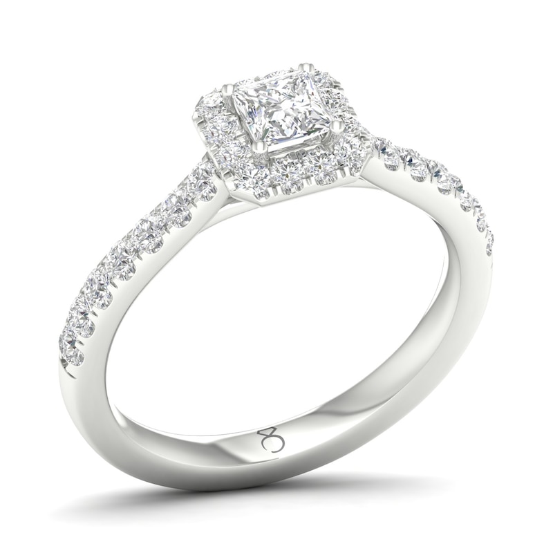 The Diamond Story 18ct White Gold Princess Halo 0.66ct Total Diamond Ring