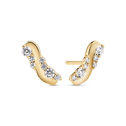 Sif Jakobs Ellera Waves Altro Sterling Silver Yellow Gold Plated Cubic Zirconia Wave Earrings