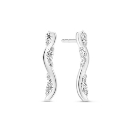 Sif Jakobs Ellera Waves Altro Lungo Sterling Silver Cubic Zirconia Elongated Wave Earrings
