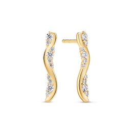 Sif Jakobs Ellera Waves Altro Lungo Sterling Silver Yellow Gold Plated Cubic Zirconia Elongated Wave Earrings