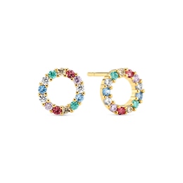 Sif Jakobs Biella Uno Piccolo Sterling Silver Yellow Gold Plated Multi-Colour Cubic Zirconia Round Stud Earrings