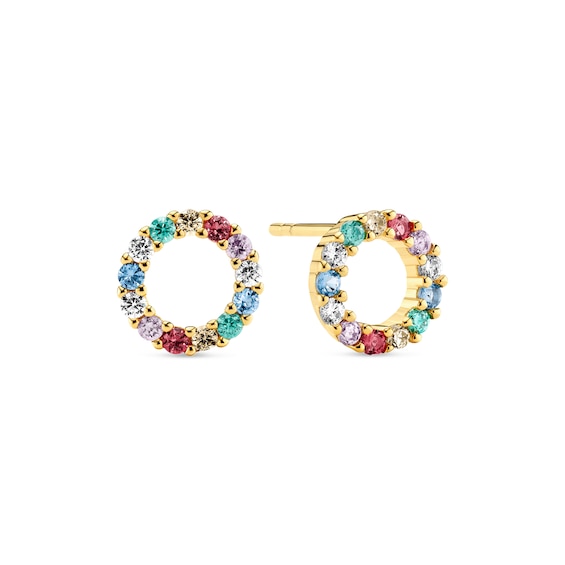 Sif Jakobs Biella Uno Piccolo Sterling Silver Yellow Gold Plated Multi-Colour Cubic Zirconia Round Stud Earrings