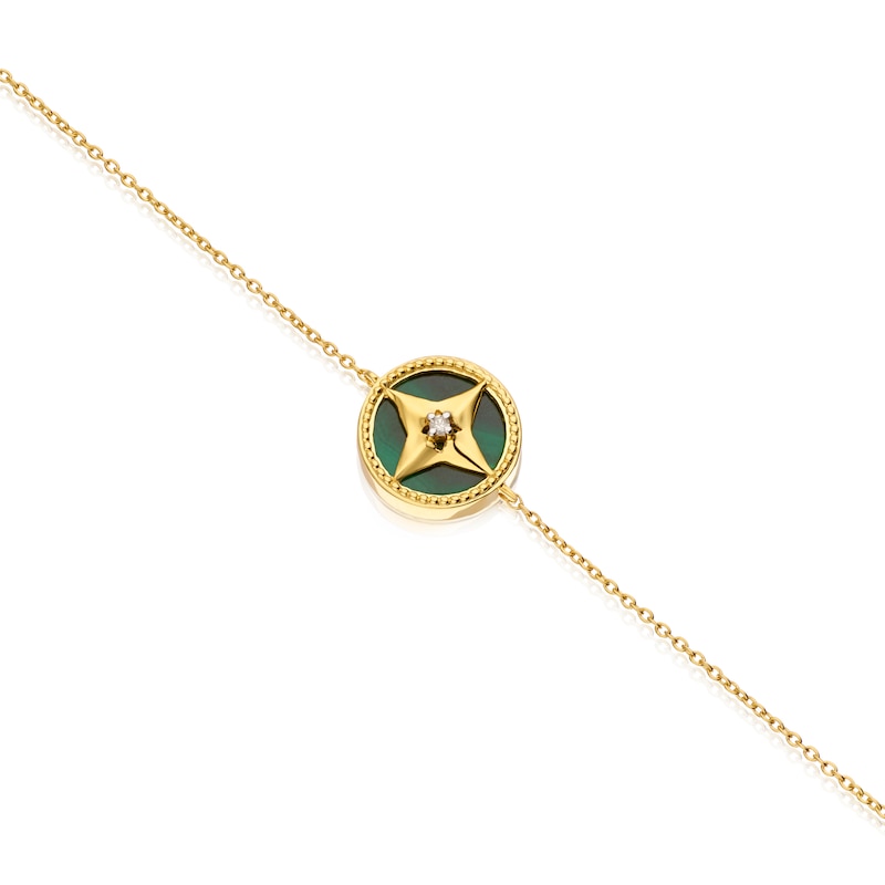 Main Image 1 of Sterling Silver & 18ct Gold Plated Vermeil Diamond & Malachite Bracelet