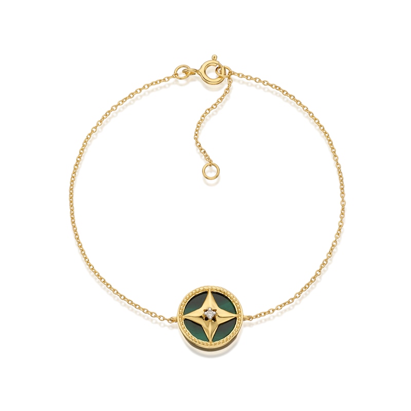 Main Image 2 of Sterling Silver & 18ct Gold Plated Vermeil Diamond & Malachite Bracelet