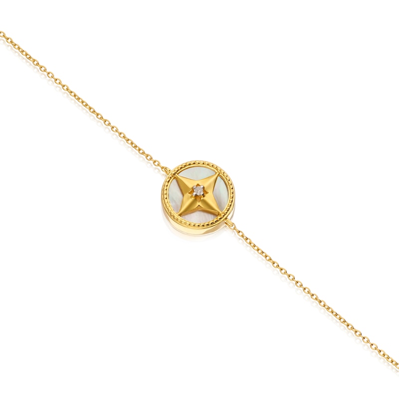 Main Image 3 of Sterling Silver & 18ct Gold Plated Vermeil Diamond & Mother of Pearl Bracelet