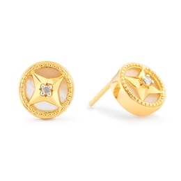 Sterling Silver & 18ct Gold Plated Vermeil Diamond & MOP Stud Earrings