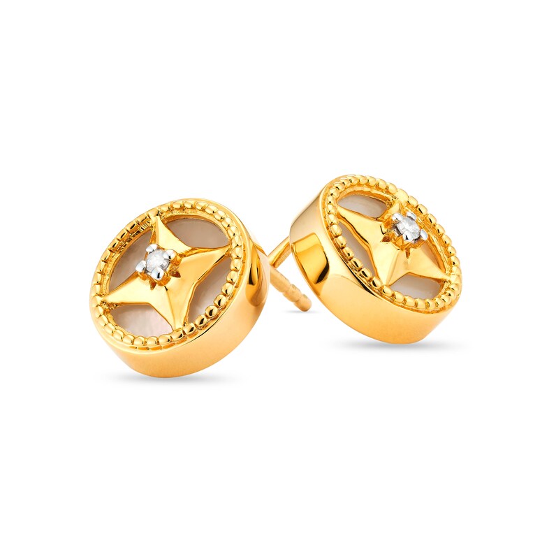 Main Image 2 of Sterling Silver & 18ct Gold Plated Vermeil Diamond & MOP Stud Earrings