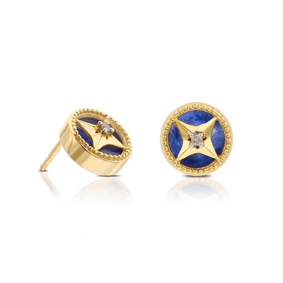 Sterling Silver and 18ct Gold Plated Vermeil Diamond and Sodalite Stud Earrings