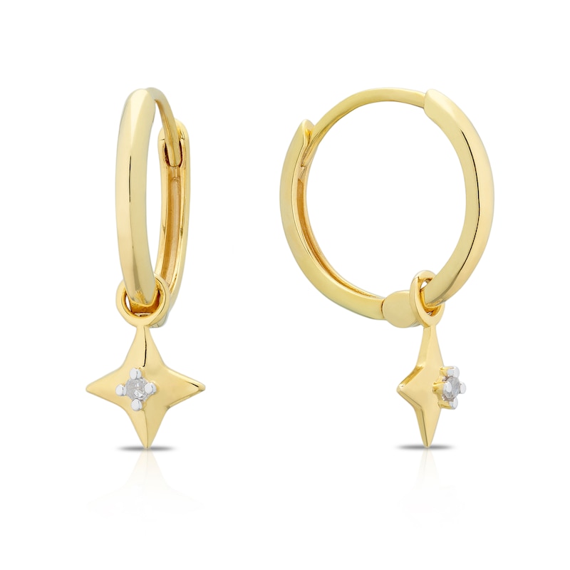 Sterling Silver & 18ct Gold Plated Vermeil Diamond Star Charm Hoop Earrings