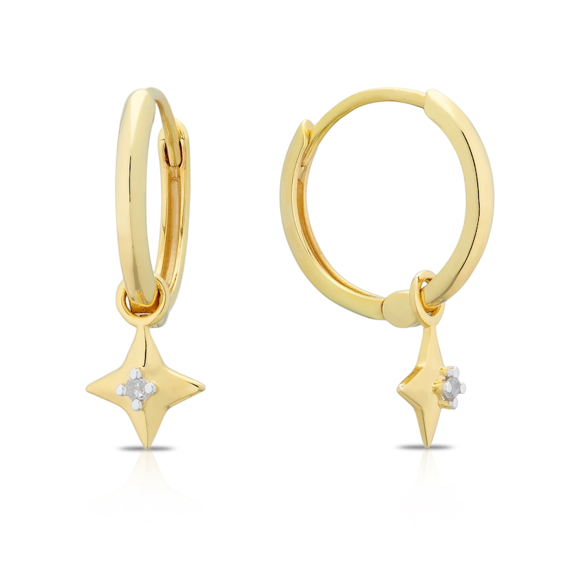 Main Image 1 of Sterling Silver & 18ct Gold Plated Vermeil Diamond Star Charm Hoop Earrings