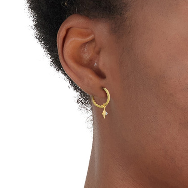 Sterling Silver & 18ct Gold Plated Vermeil Diamond Star Charm Hoop Earrings