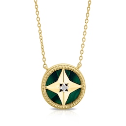 Sterling Silver & 18ct Gold Plated Vermeil Diamond & Malachite Necklace