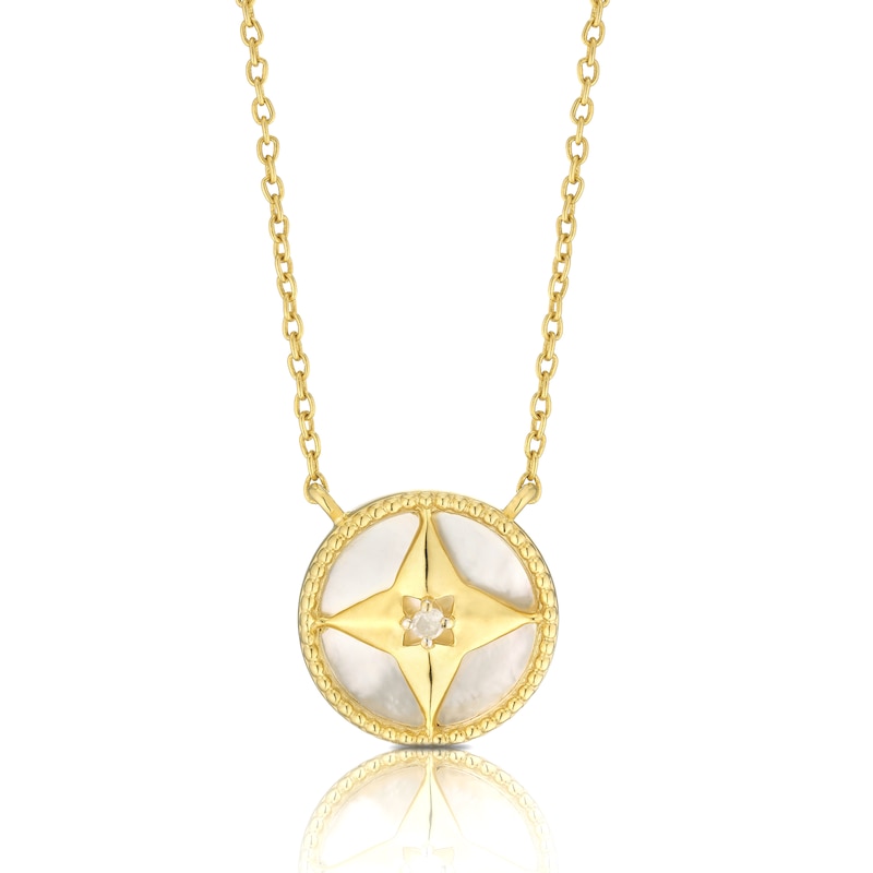 Sterling Silver & 18ct Gold Plated Vermeil Diamond & Mother of Pearl Necklace