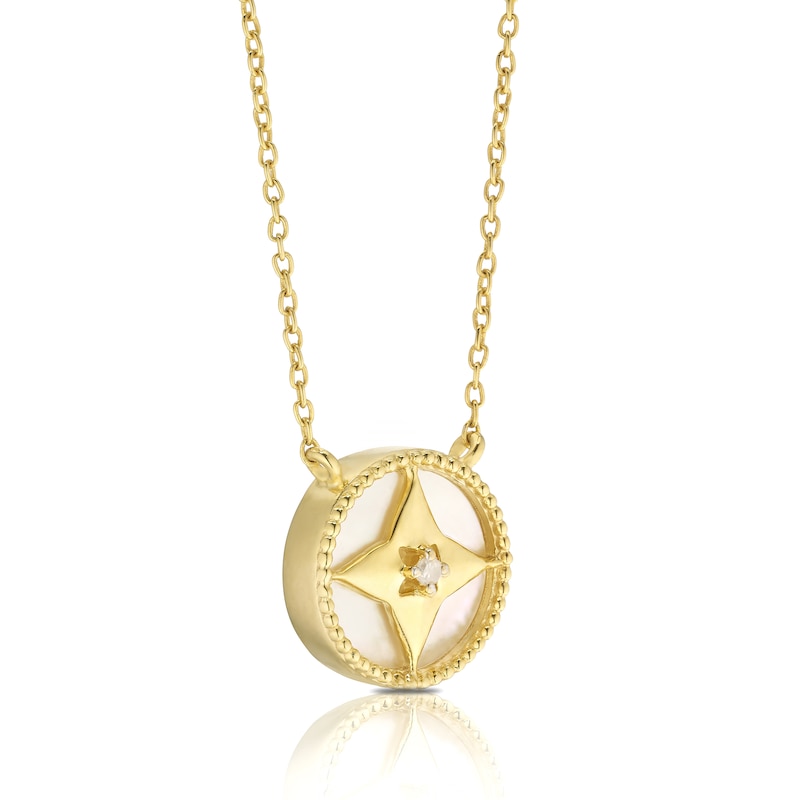 Sterling Silver & 18ct Gold Plated Vermeil Diamond & Mother of Pearl Necklace